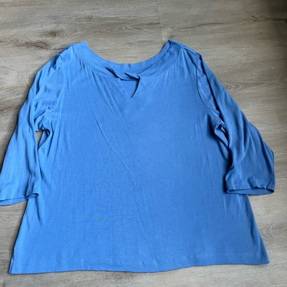 Chicos Womens Blue Quarter Sleeve Shirt Size XL or 3 Cotton Top